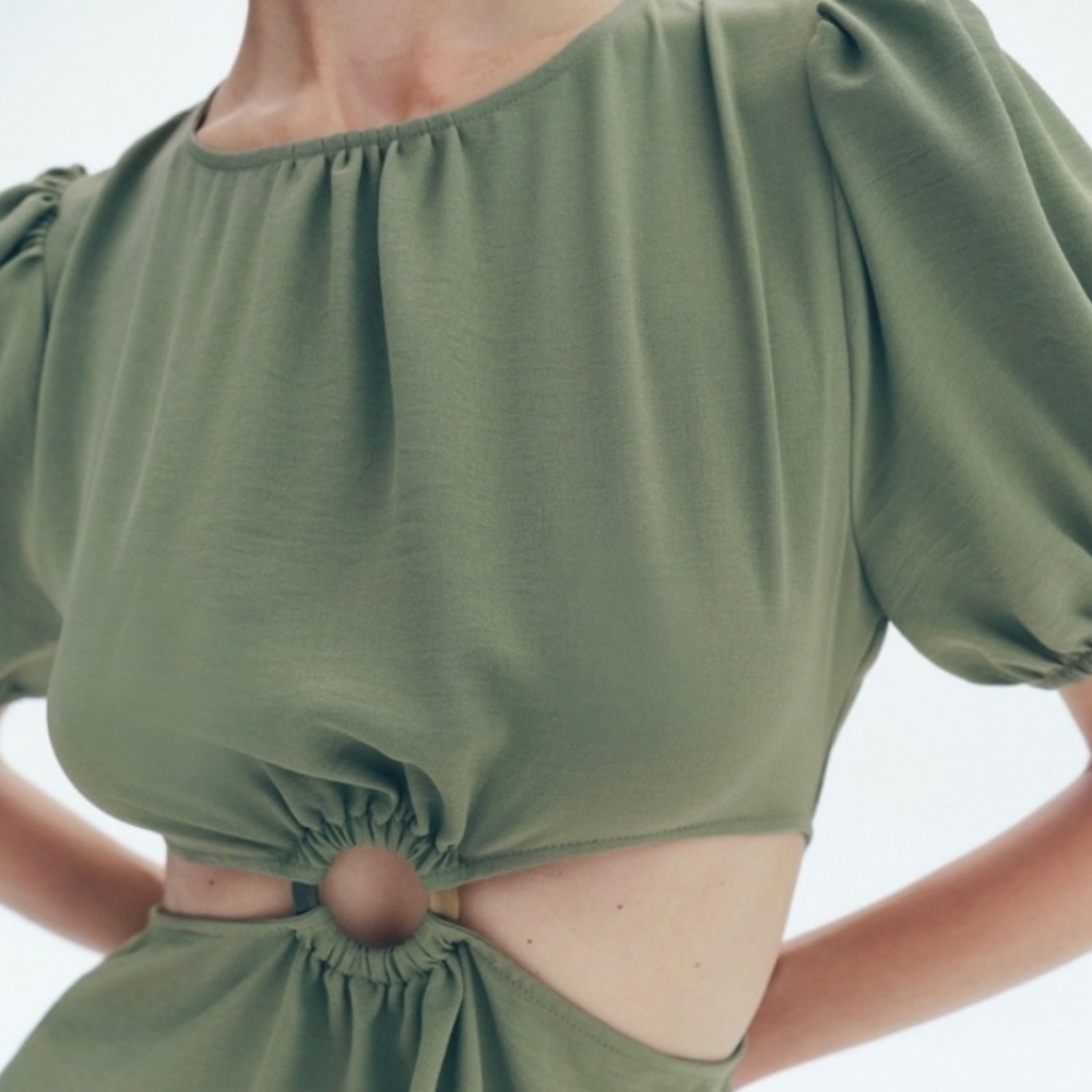 NWT Zara Olive Green Cut Out Midi Dress, Size L - Picture 6 of 12
